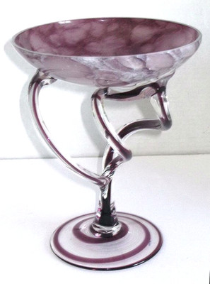 Krosno Jozafina Art Glass Jellyfish Amethyst Compote Candy Dish Poland 8.75''