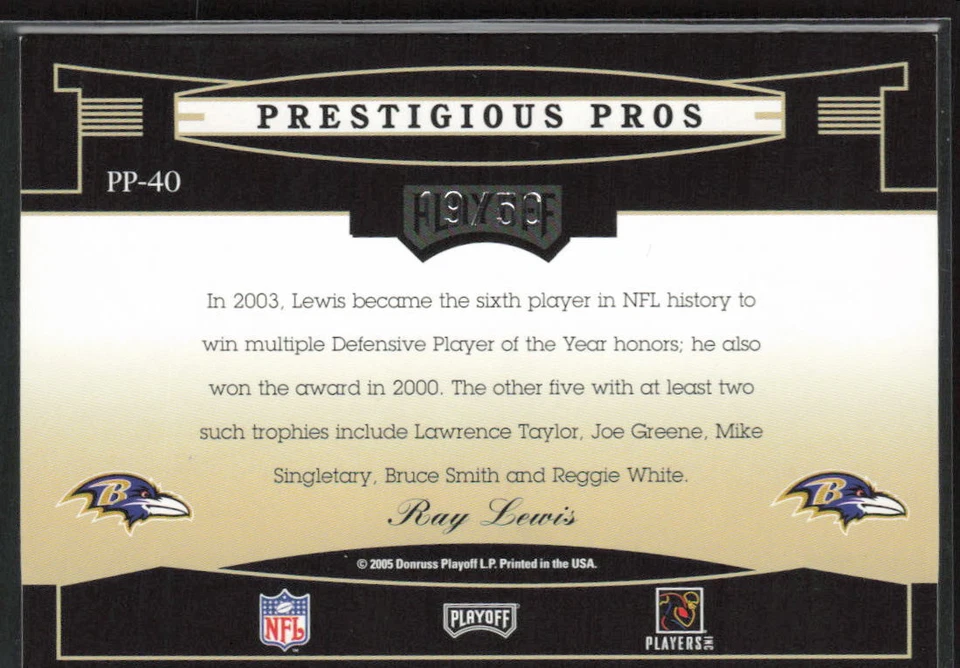 2005 Playoff Prestige #PP-40 Ray Lewis /50 - Image 2 of 2