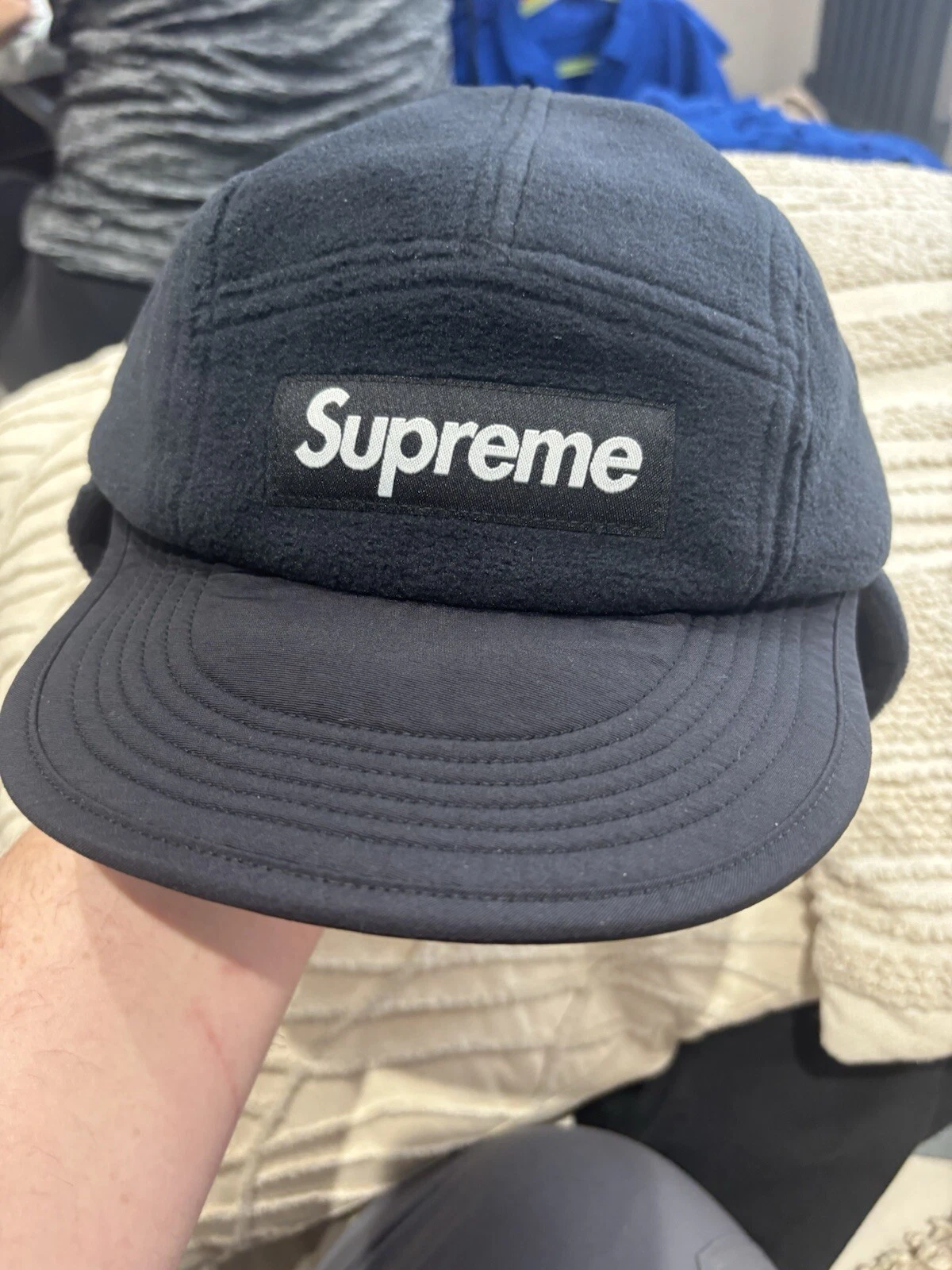Casquette de camp Supreme Polartec polaire à rabat boîte logo taille unique FW21