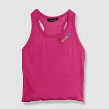 $52 FBZ Kid's Girl's Pink Embroidered Cropped Racerback Tank Top Size L