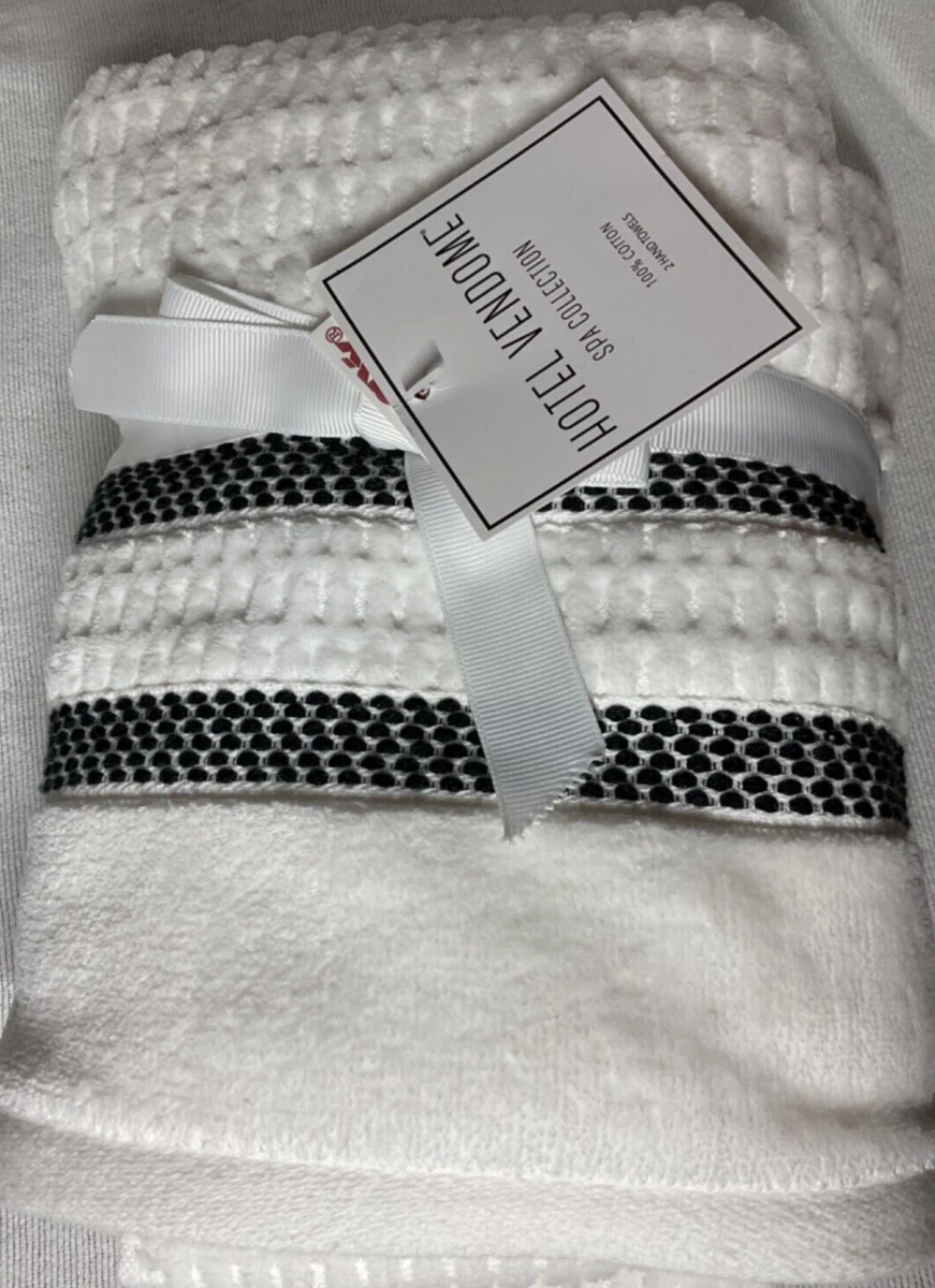 Hotel Vendome Spa Collection Hand Towels (2) COTTON Velour White Charcoal  NWT