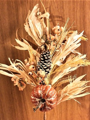 NWT 30'' Autumn Fall Flower Stem-Corn Husks, Orange Pumpkin, Cones, Berries
