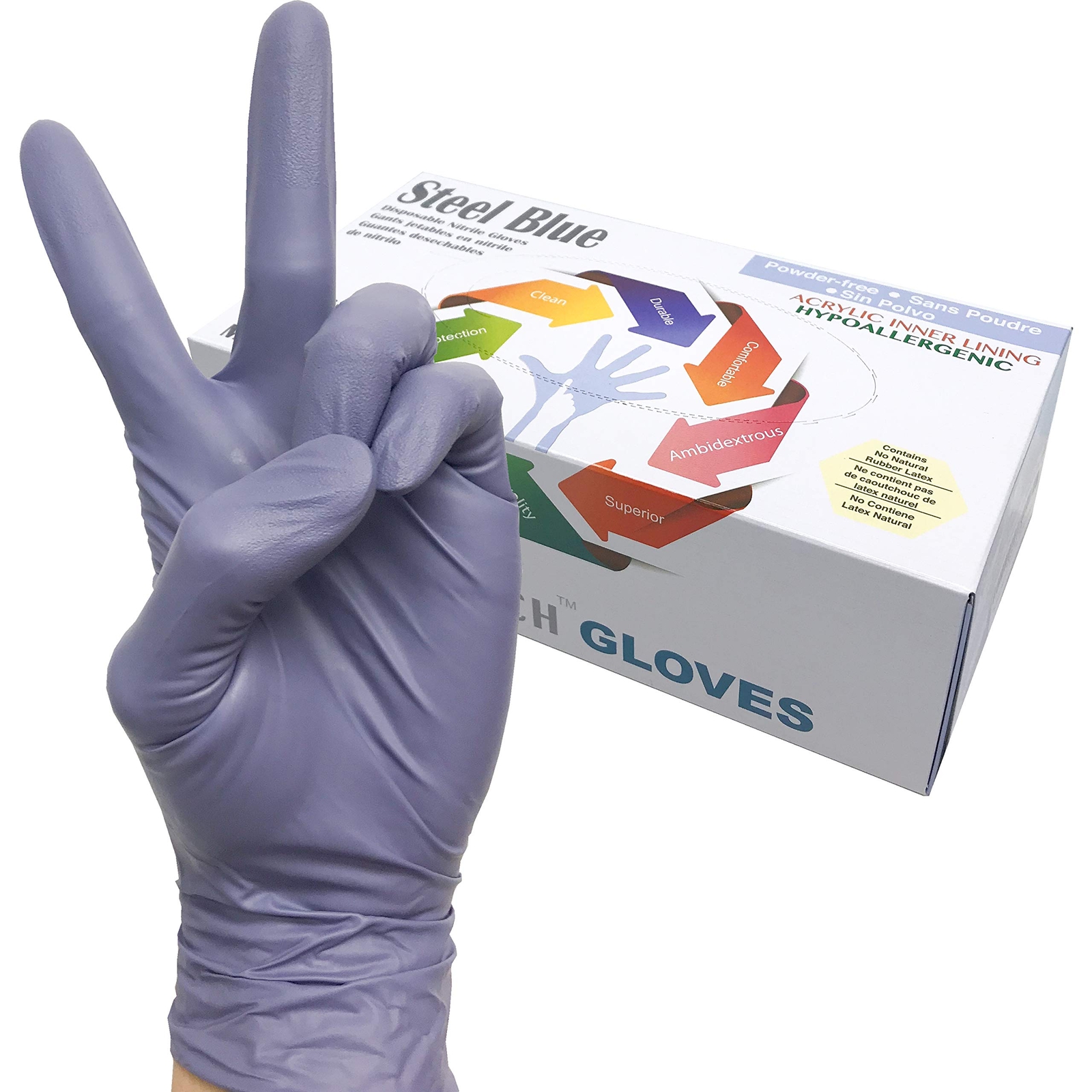 Disposable Gloves , Steel Blue Heavy Duty Nitrile Gloves, 9.5