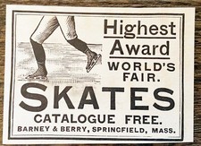 BARNEY  BERRY SKATES Vtg Ice Skating Blades 1895 Ad Highest Award Worlds Fair