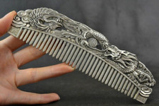 Chinese Old Decoration Collectibles Tibet Silver Handwork Carving Dragon Comb mk