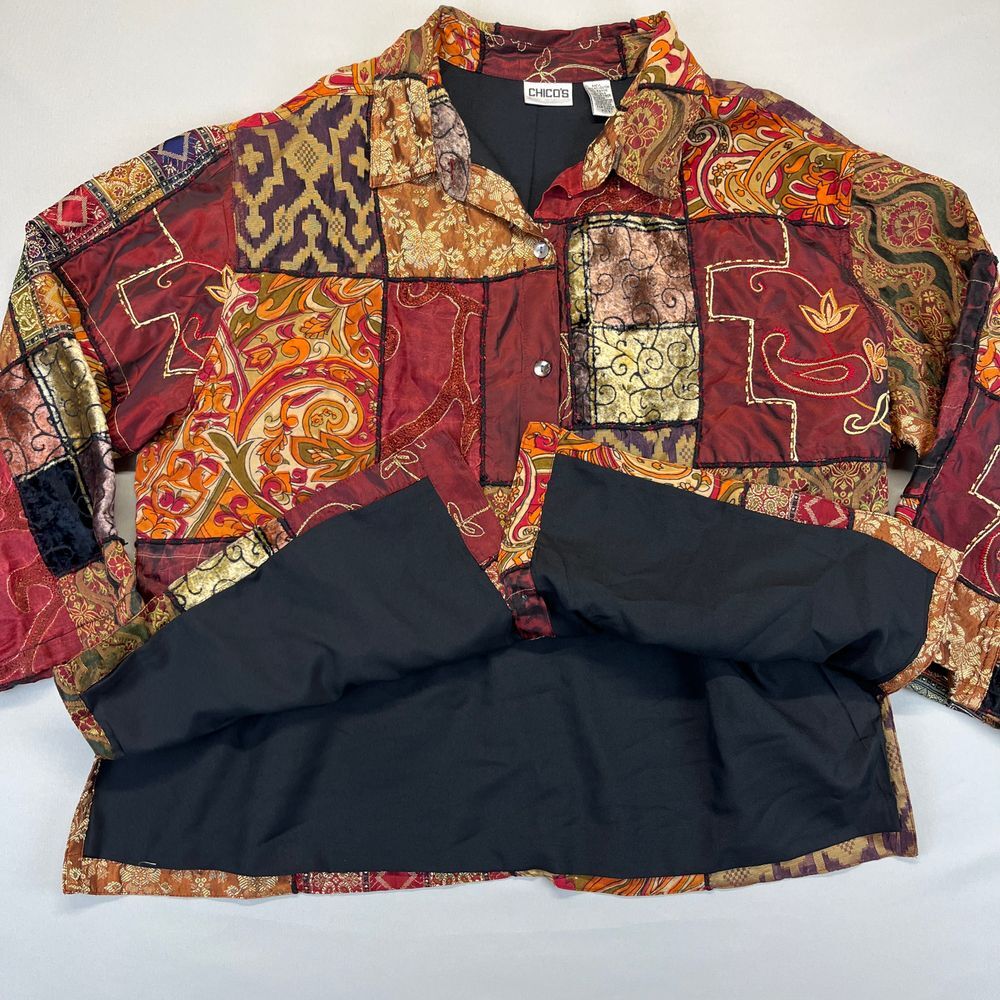 Chicos Patchwork Quilted Jacket Boho Paisley Flor… - image 5
