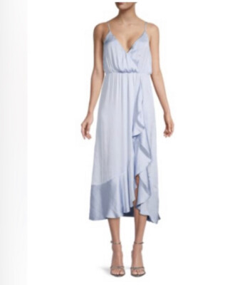 Summer Satin Blue Dust Midi Flounce Ruffle Bardot Dress VGC MSP $109 Sz 10  Med | eBay