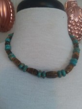 Turquoise and brown beaded necklace and bracelet set