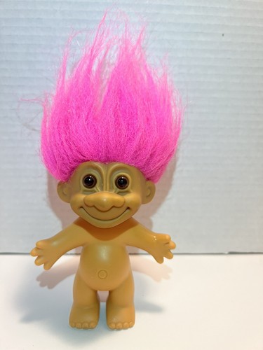 Muñecas Russ Berrie Troll vintage de 4,5"; cabello magenta rosa y rojo, ojos marrones - Imagen 3 de 8