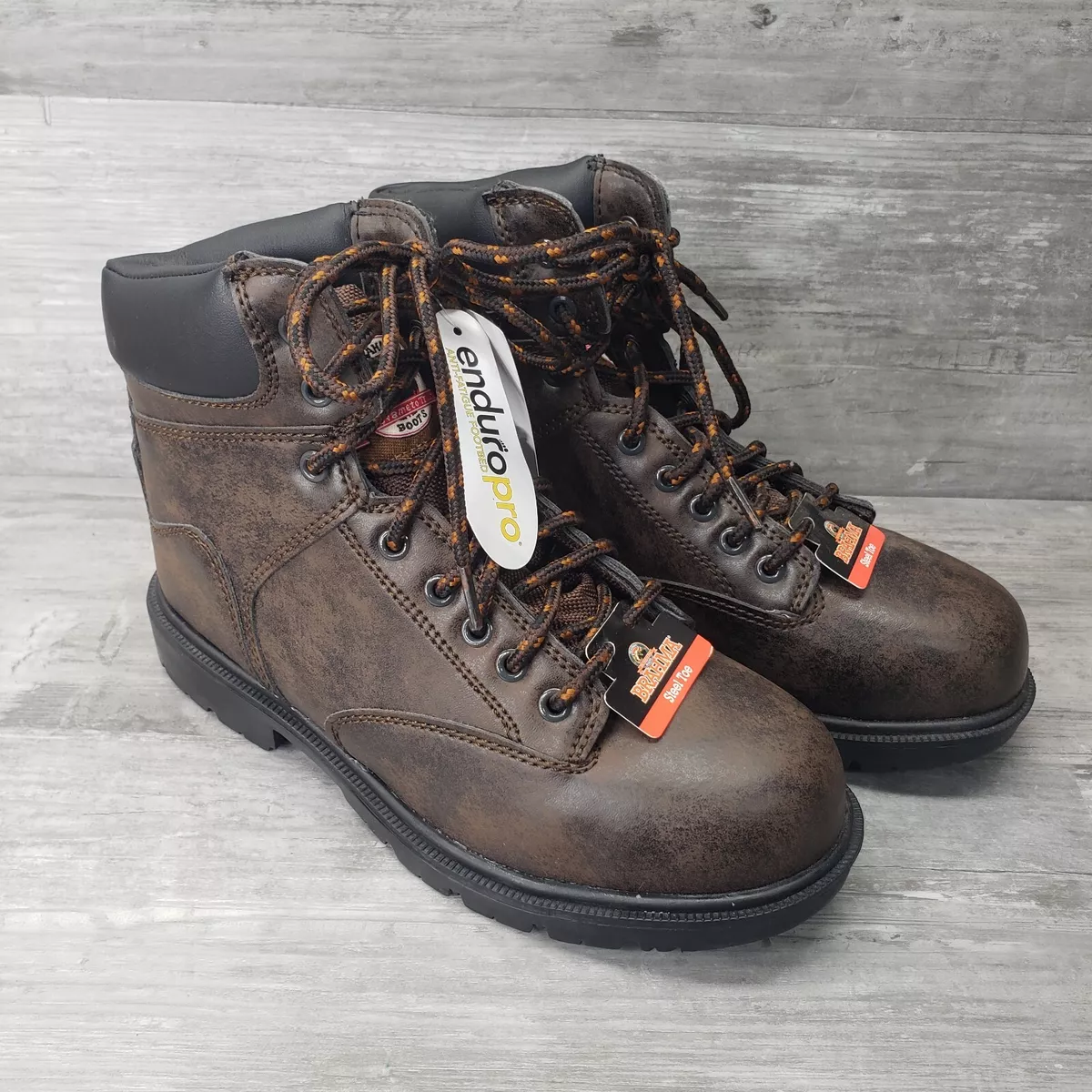 Brahma Mens Size 6.5 Brown Leather Steel Toe Work Mechanic Boots With Tags