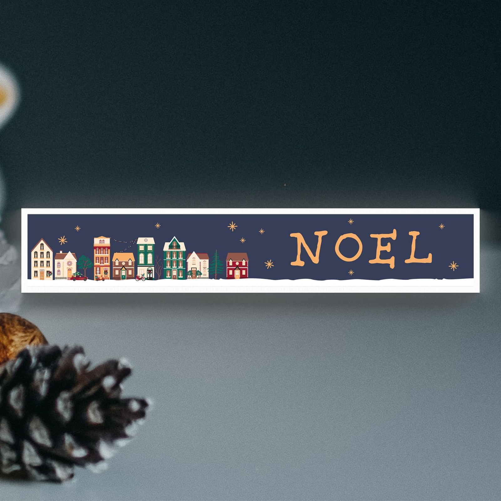 Noel Snowy Street Scene Festive Standing Wooden Block Christmas Decor