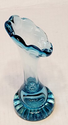 Aqua Blue Glass Swung Bud Vase Paperweight Bottom 7'' Tall