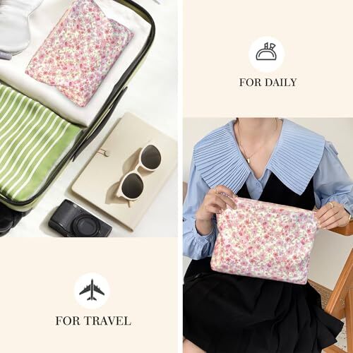 Aesthetic Floral Makeup Bag Cosmetic Bags for Women, Cute Small Floral Pink - Bild 6 von 6