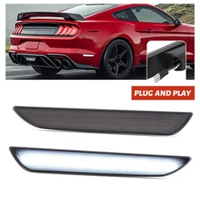 2PCS White LED Side Marker Lights Rear For Ford Mustang 2015-2023 Smoked Lens