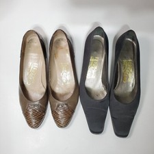 Lot of 2 Vintage Salvatore Ferragamo Womens 6 B Shoes Heels Italy Black Brown