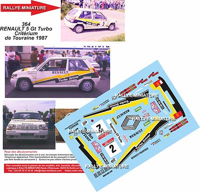 DECALS 1/43 REF 0364 RENAULT 5 BUGALSKI CRITERIUM DE TOURAINE 1987 RALLY RALLY