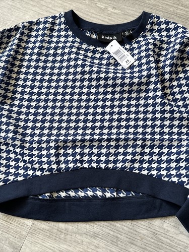 Kidpik Child Girl Chic Long Sleeve Houndstooth Navy Crop Top size XS 5/6 - Picture 4 of 6