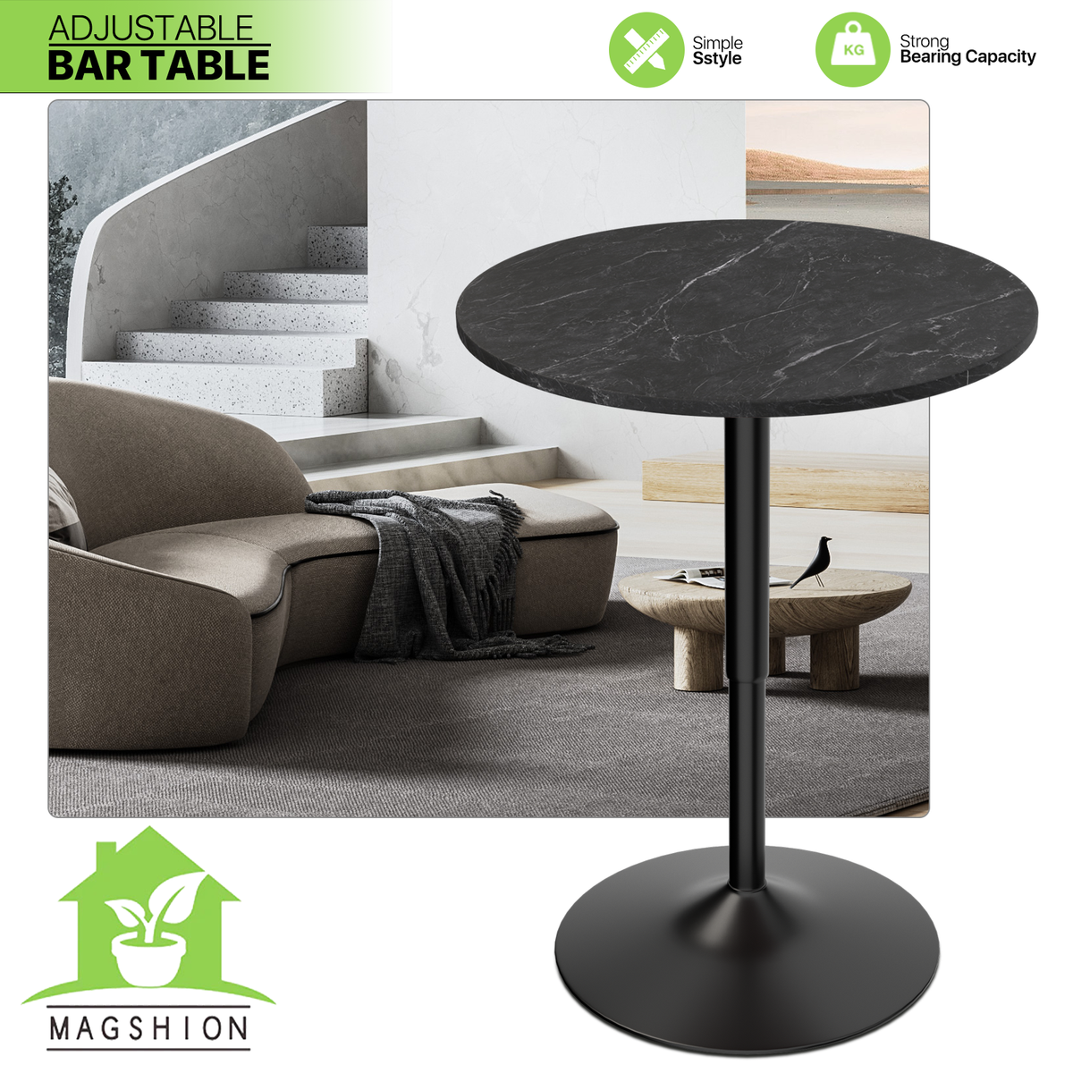 Bistro Table Pub Table/Stools Set Modern Adjustable Round Bar