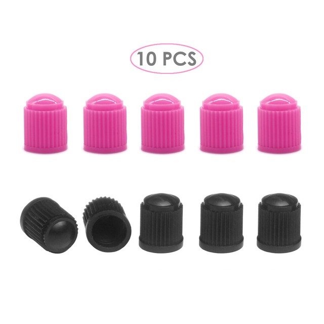 10 Pink/BK Plastic Tire Valve Stem CapCar RV Truck ATV UTV Bike