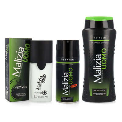MALIZIA UOMO VETYVER Set deo 150ml + Duschgel 250 ml + EdT Parfum 50 ml