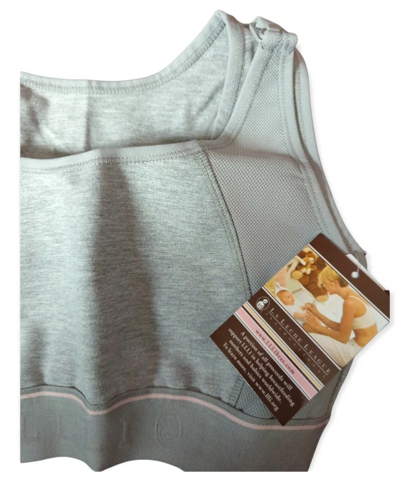 Sujetador de enfermería deportivo gris de alto impacto La Leche League talla pequeña #4102 NUEVO Foto 2 de 3