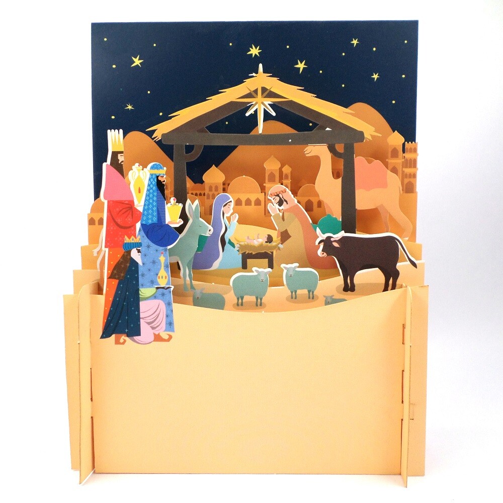 Xmas Nativity Of Jesus Scene 3D Pop Up Christmas Greeting Card By Alljoy Cards
