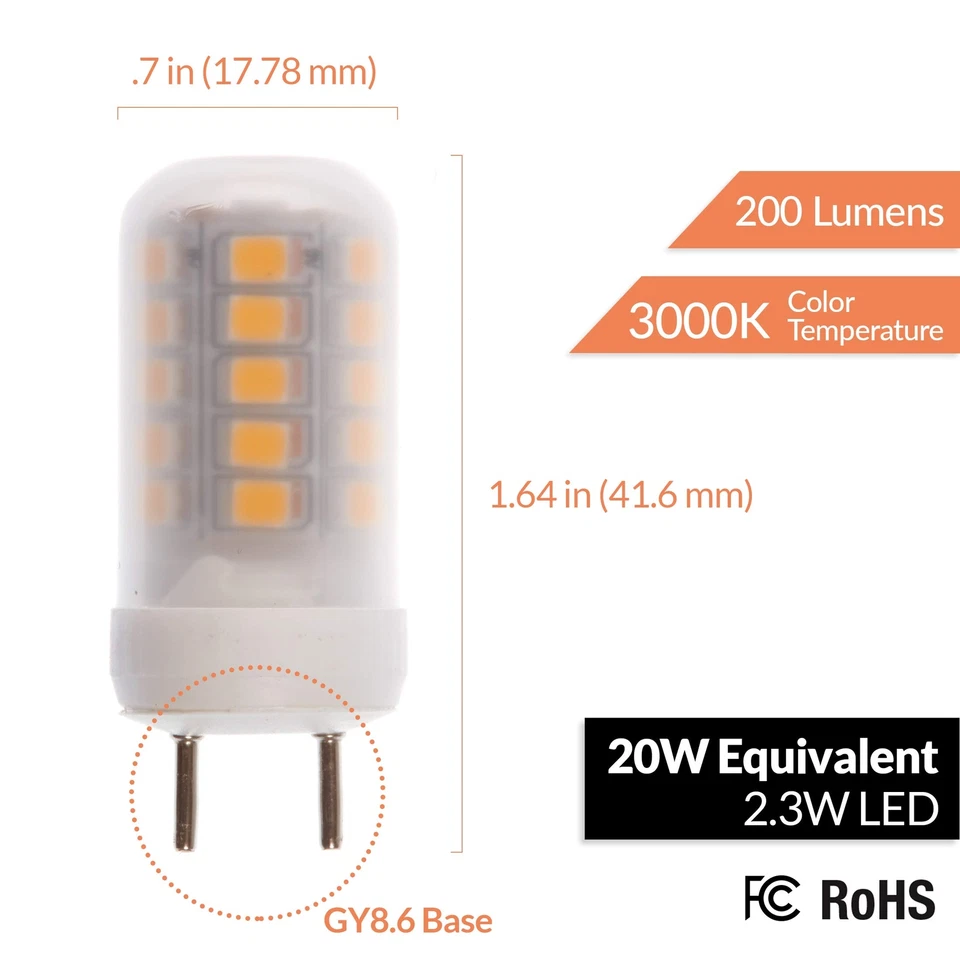 2.3W (20W Equiv.) GY8.6 LED Bulb Halogen Replacement Lights, 4-Pack - Image 3 of 4