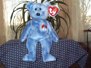 blue peace bear beanie baby