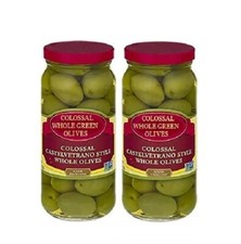 Kolosal Castelvetrano Style Całe zielone oliwki - 2 szklane słoiki N.W. 10 uncji każdy