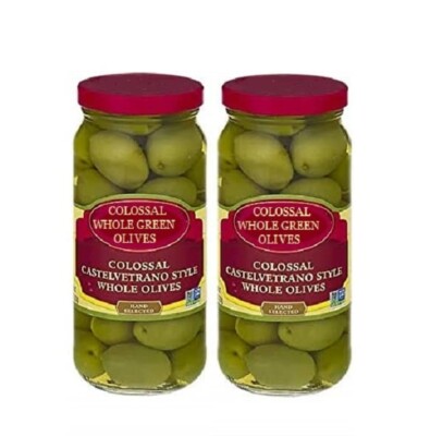 Colossal Castelvetrano Style Whole Green Olives - 2 Glass Jars N.W. 10oz each