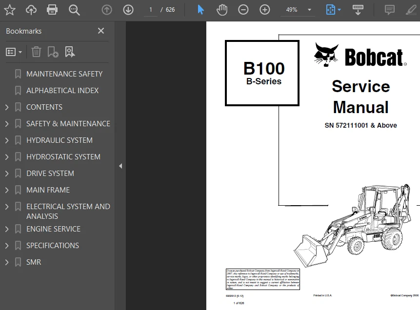 BOBCAT B100 BACKHOE LOADER OPERATORS OWNERS SERVICE REPAIR SHOP MANUAL PDF USB - Image 3 of 4