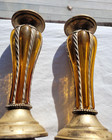 Set of 2 Vintage Pillar Candle Holders Ornate Silver Plate Amber Glass 10" x 4" — photo 4
