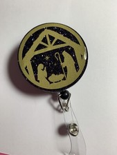 retractable reel id badge key card holder - Nativity Scene - Heart Or Circle