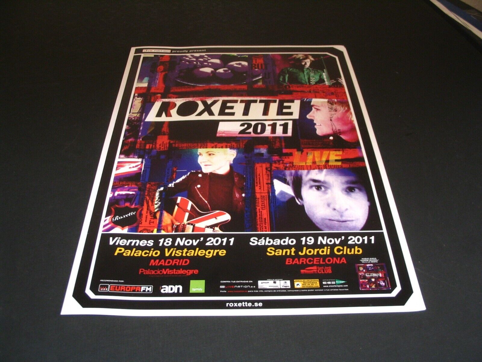 ROXETTE ORIGINAL POSTER TOUR 2011 BARCELONA MADRID SPAIN 16x12