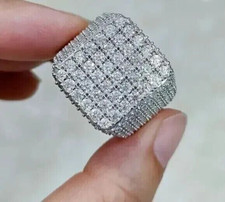 4Ct Round Lab Created Diamond Men's Cluster Wedding Band 14K White Gold Plated