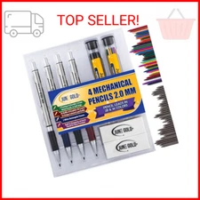 June Gold 4 Premium 2.0 mm 2B Mechanical Pencils, 36 Uniquely Colored Lead Refil