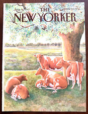 Vtg New Yorker Magazine Cover Only  August 10 1987 Jenni Oliver - Cows Pasture
