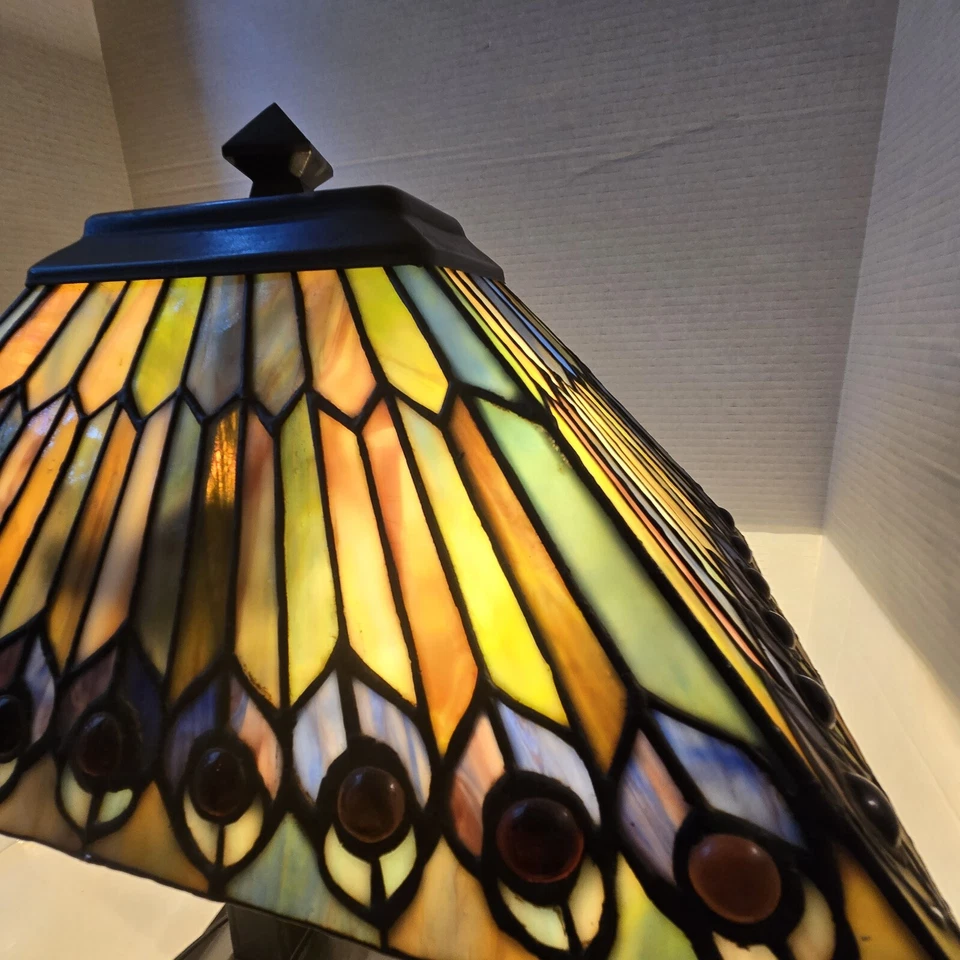 蒂芙尼珠宝孔雀长方形台灯 Meyda 台灯 工作任务风格 — 第 2/4 张图片