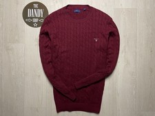 Gant Cable Knit Sweatshirt Jumper Pullover Red Cotton Crew Neck Logo, Size 2XL