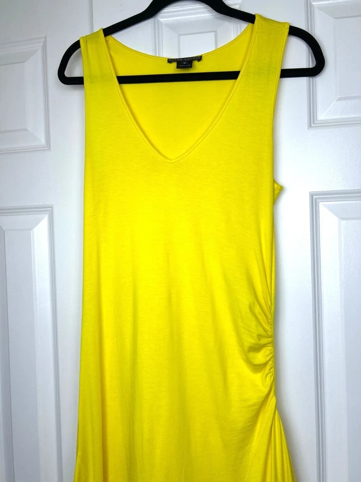 Maxi Vestido Ralph Lauren Etiqueta Negra Vibrante Amarillo Acanalado Estirado Jersey Algodón Foto 2 de 4
