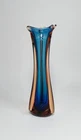 Vintage Murano Venetian Glass Sommerso Swung Art Vase Amber and Blue 12" MCM