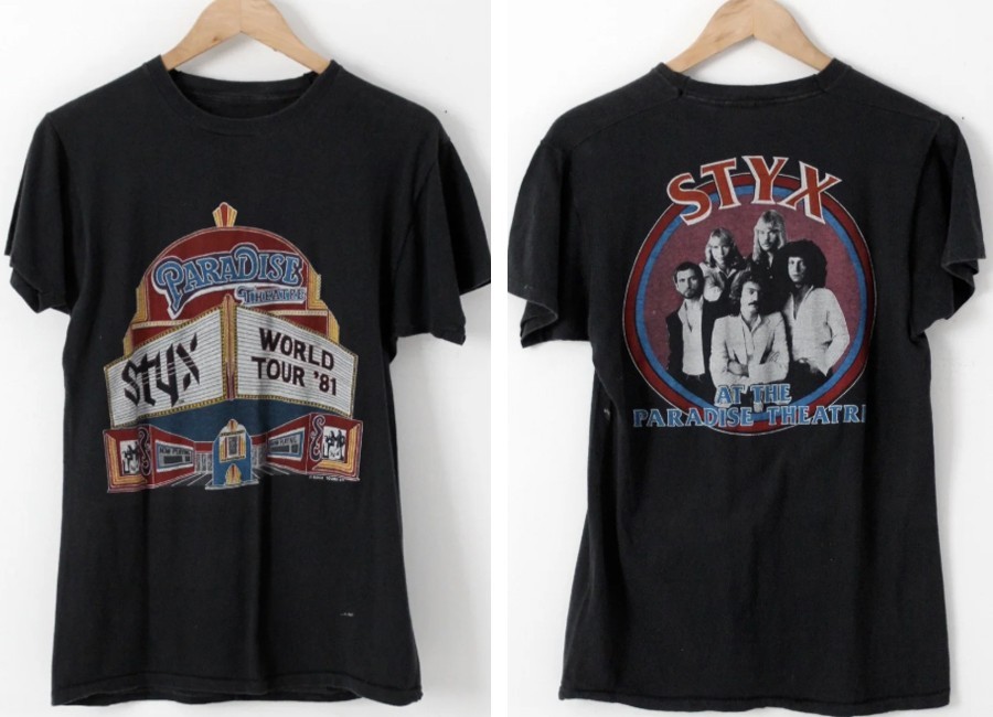 Styx 1981 Paradise Theatre World Tour short sleeve black 2 side shirt KV36220