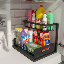 2 Tier Slide Out Cabinet Organizer Metal Under Sink Pull Out Basket White