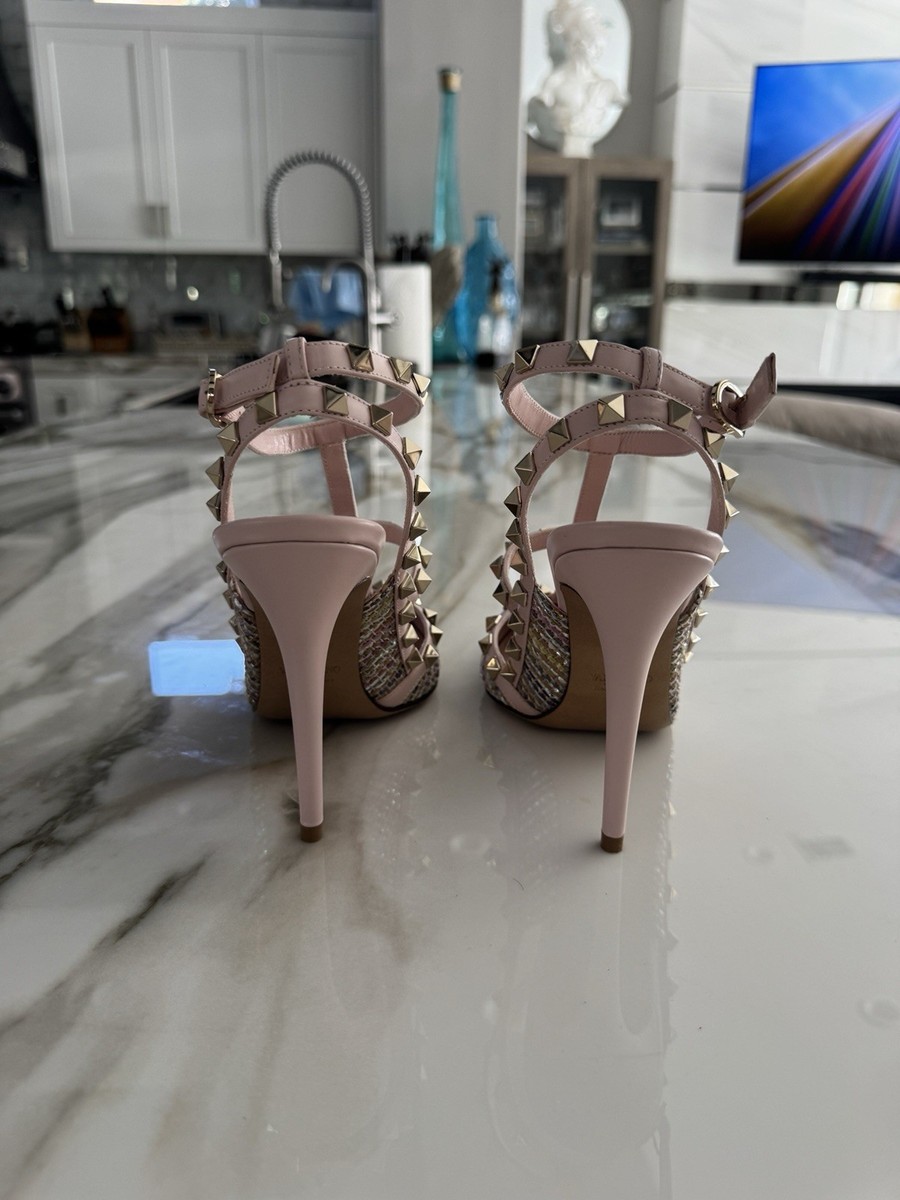 Valentino Garavani Studded Strappy Stiletto Heels Pink Multicolor