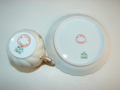 Antique M Redon Limoges Hand Painted Porcelain Demitasse Cup and Saucer ca 1880s - Picture 7 of 10