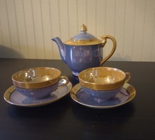 Lusterware from Japan, teapot and teacups, beige and peach