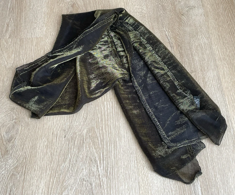 "Bufanda rectangular CEJON 72"" para damas 100 % poliéster ULTRA TRANSPARENTE negro dorado brillante" Foto 2 de 4