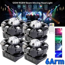 6 Arms Laser RGBW LED Moving Head Light Disco Stage Lighting Beam DMX w/Remote