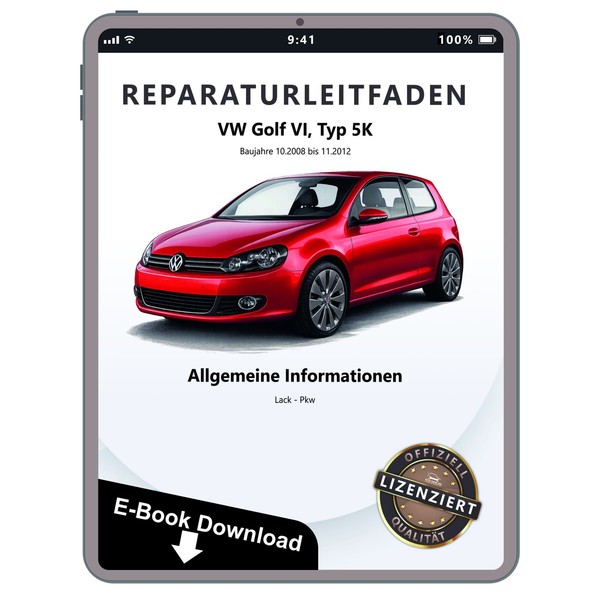 Vw Golf 6 Typ 5K 2008-2012 Allgemeine Information Lack Reparaturanleitung Ebook-image
