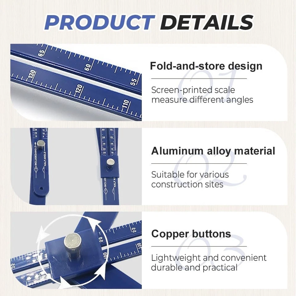 Miter Saw Protractor Angle Finder Bevel Gauge Corner Tool with Scales - Image 4 of 4